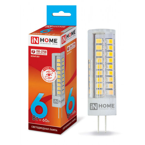 Лампа светодиодная LED-JCD-VC 6Вт 220В G4 4000K 540 Лм IN HOME