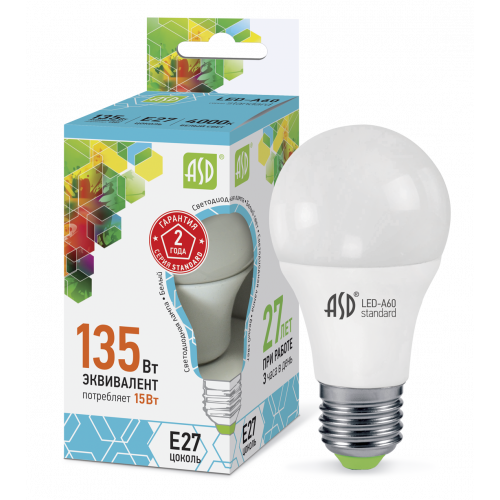 Лампа энергосберегающая Е27 15W 4000К ASD