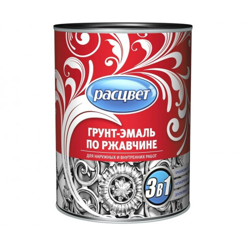 ЧЁРНЫЙ 0,9кг. Грунт-эмаль по ржавчине 3в1, //Расцвет