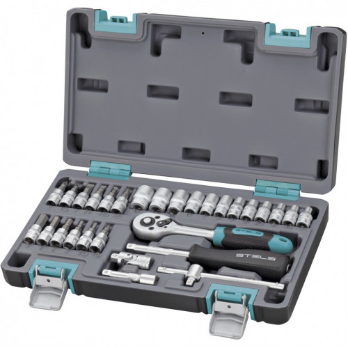 Набор инструментов, 1/4", CrV, пластиковый кейс 57 предм.// Stels